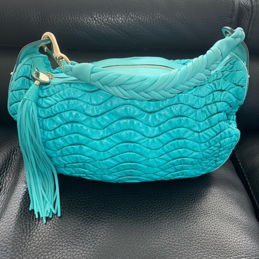 Versace Turquoise Lamb Leather Hobo Bag